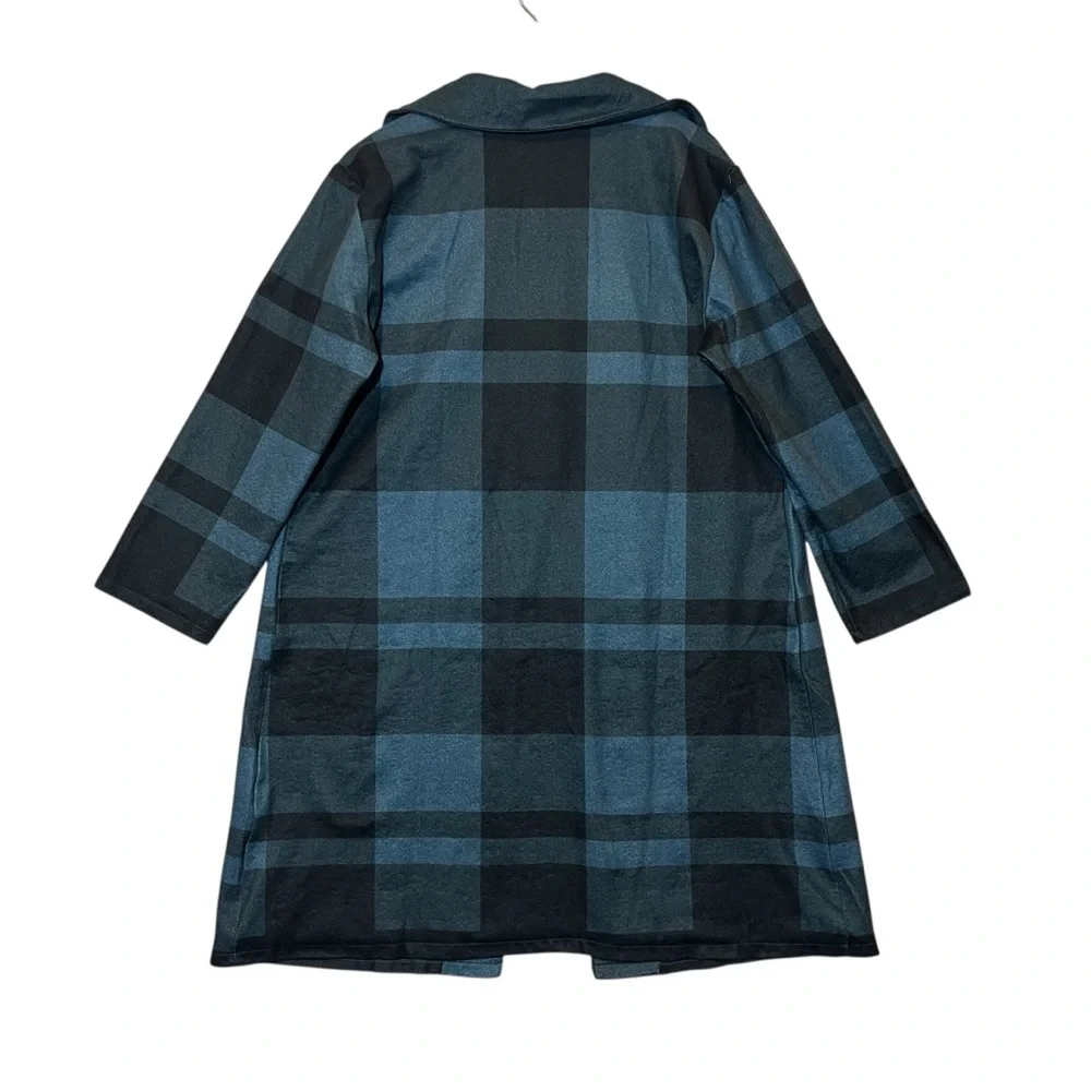 MISSLOOK Women’s Long Cardigan Plaid Size 4XL Black/Blue Open front Pockets - Picture 2 of 9